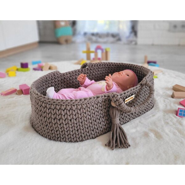 BOHO Baumwoll-Moseskorb, Babytrage für Puppen, Moccafarbe, handgefertigt