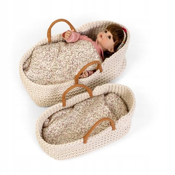 Moseskorb für Astrup-Puppen, Baumwolle, mit Steppdecke und Kissen, 25 cm