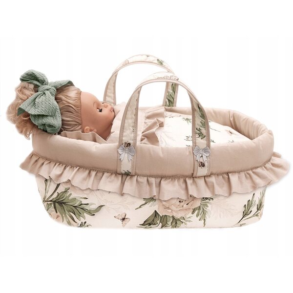 Babytrage 45 cm mit Bettwäsche für Puppen – hochwertige Baumwolle