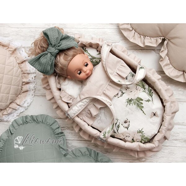 Babytrage 45 cm mit Bettwäsche für Puppen – hochwertige Baumwolle