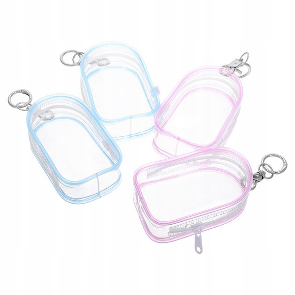 Set 4 Borse Trasparenti Porta Bambole con Portachiavi Multiuso 16x6,5x3,5 cm