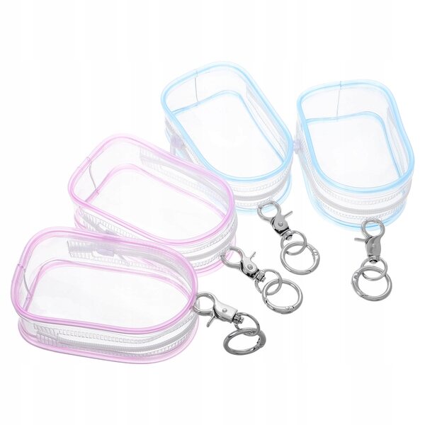 Set 4 Borse Trasparenti Porta Bambole con Portachiavi Multiuso 16x6,5x3,5 cm