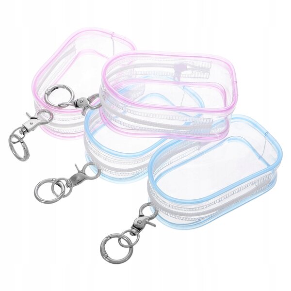 Set 4 Borse Trasparenti Porta Bambole con Portachiavi Multiuso 16x6,5x3,5 cm