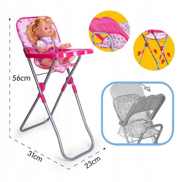 Sedia Alta per Bambole 56 cm in ABS e Ferro Rosa-Rosso per Giochi e Arredo