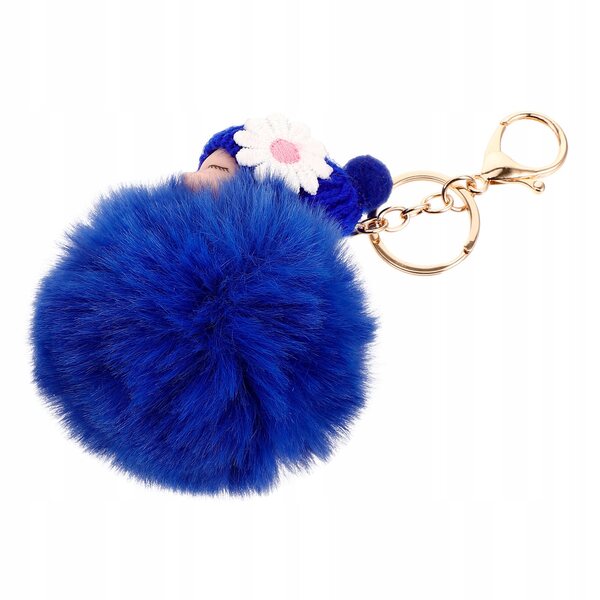 Portachiavi in peluche blu con pompon, bambola addormentata: un'aggiunta unica alla tua borsetta