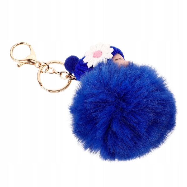 Portachiavi in peluche blu con pompon, bambola addormentata: un'aggiunta unica alla tua borsetta