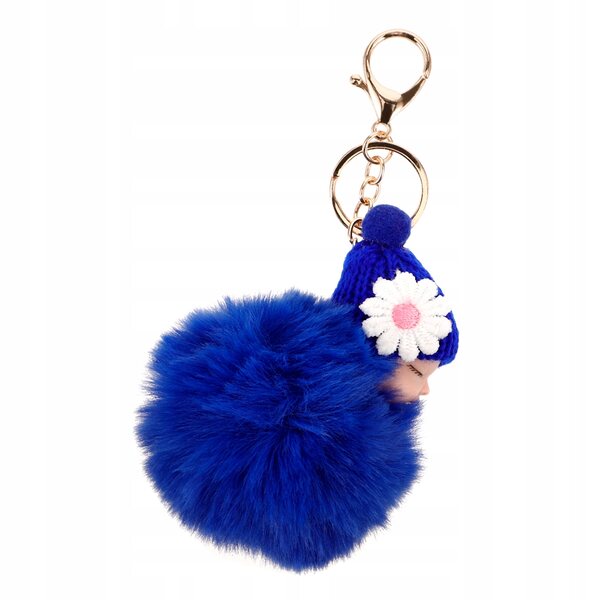 Portachiavi in peluche blu con pompon, bambola addormentata: un'aggiunta unica alla tua borsetta