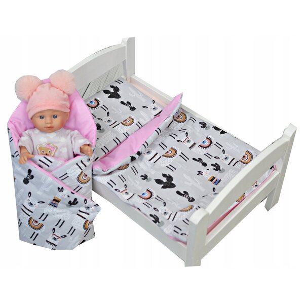 Puppenbettwäscheset aus 100 % Baumwolle mit Kissen und Kinderwagenbezug