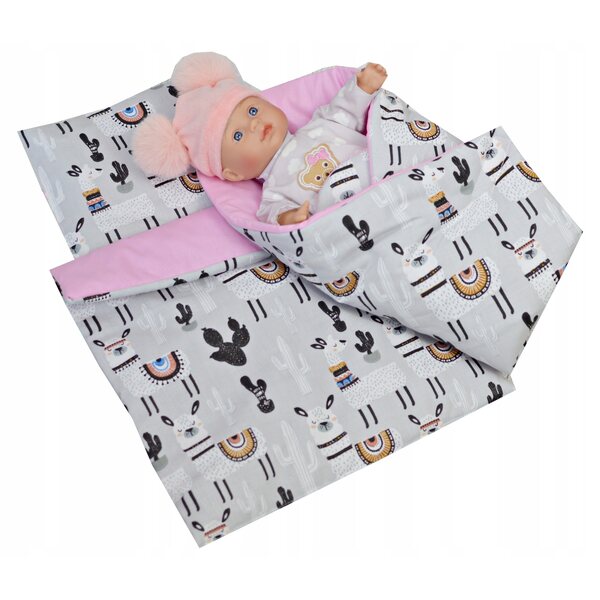 Puppenbettwäscheset aus 100 % Baumwolle mit Kissen und Kinderwagenbezug