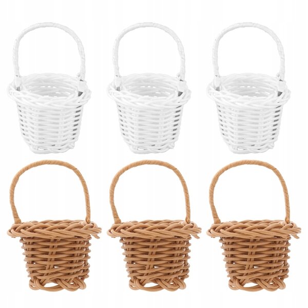 Set mit 6 Mini-Dekorkörben für Puppenhäuser aus Kunststoff, Weiß und Braun