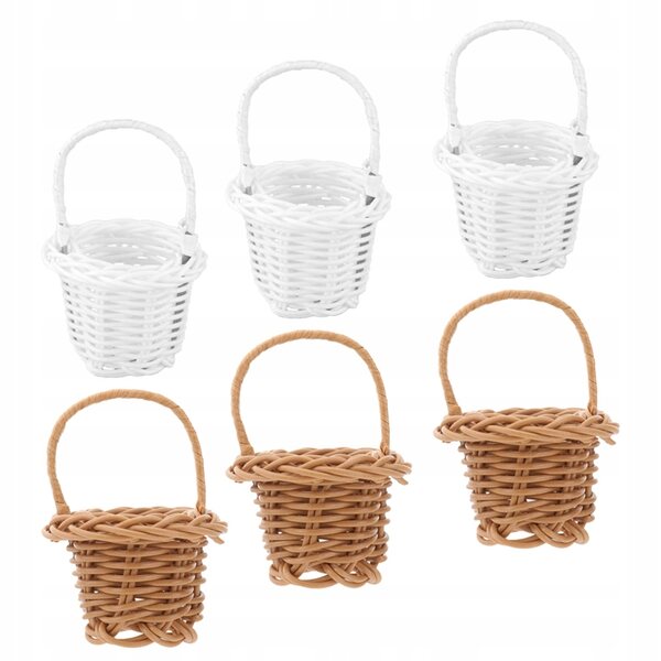 Set mit 6 Mini-Dekorkörben für Puppenhäuser aus Kunststoff, Weiß und Braun