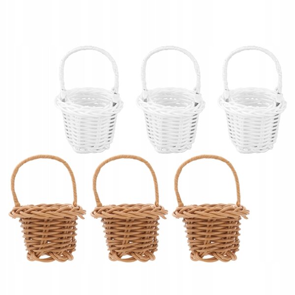 Set mit 6 Mini-Dekorkörben für Puppenhäuser aus Kunststoff, Weiß und Braun