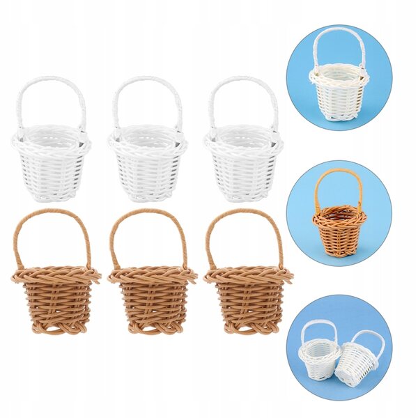 Set mit 6 Mini-Dekorkörben für Puppenhäuser aus Kunststoff, Weiß und Braun