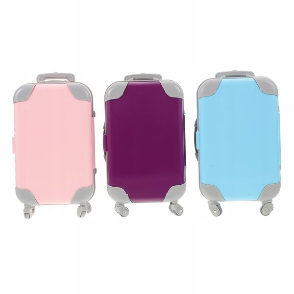Set 3 Mini Valigie Resistenti con Ruote per Bambole 16,5x9x4,3 cm
