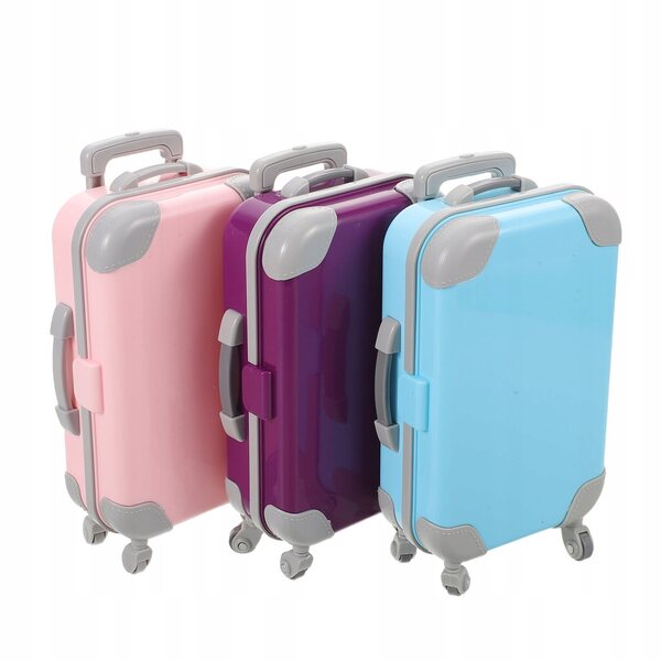 Set 3 Mini Valigie Resistenti con Ruote per Bambole 16,5x9x4,3 cm