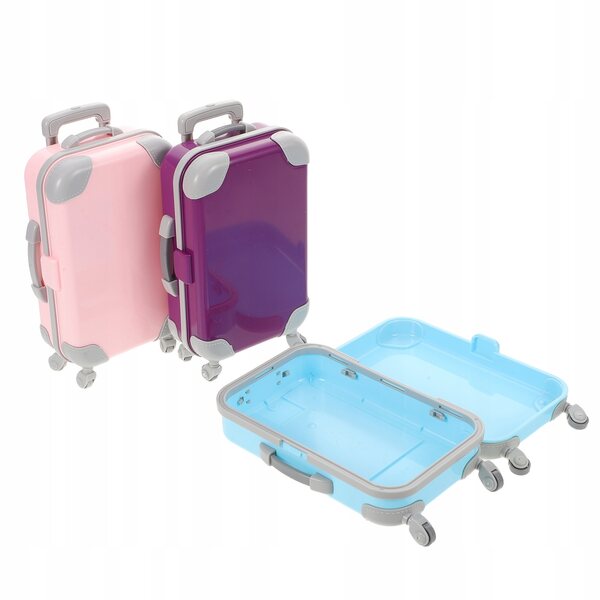 Set 3 Mini Valigie Resistenti con Ruote per Bambole 16,5x9x4,3 cm