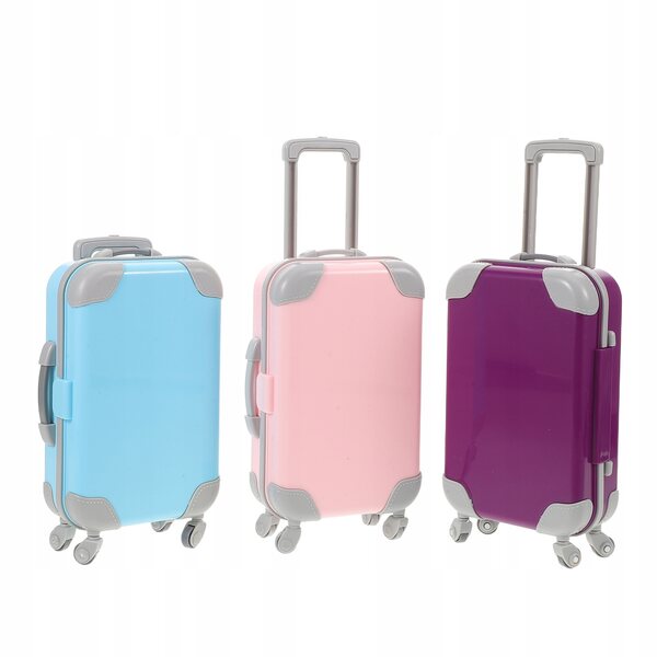 Set 3 Mini Valigie Resistenti con Ruote per Bambole 16,5x9x4,3 cm