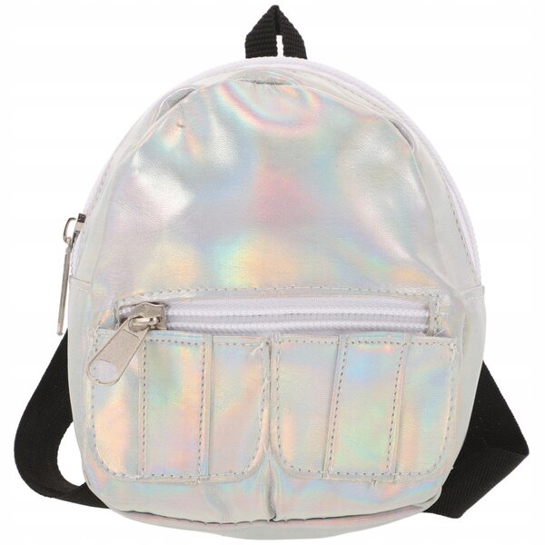 Silberner holografischer Rucksack für Puppen, geräumig und bequem für Kinder
