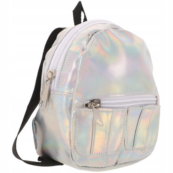 Silberner holografischer Rucksack für Puppen, geräumig und bequem für Kinder