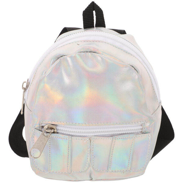 Silberner holografischer Rucksack für Puppen, geräumig und bequem für Kinder
