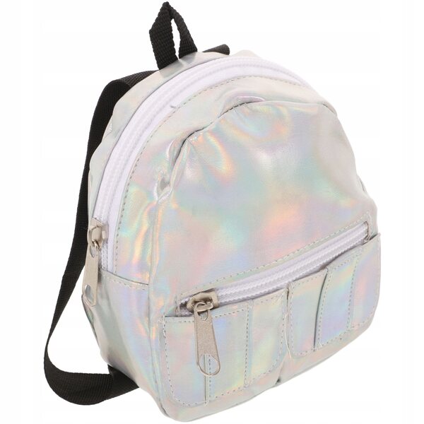 Silberner holografischer Rucksack für Puppen, geräumig und bequem für Kinder