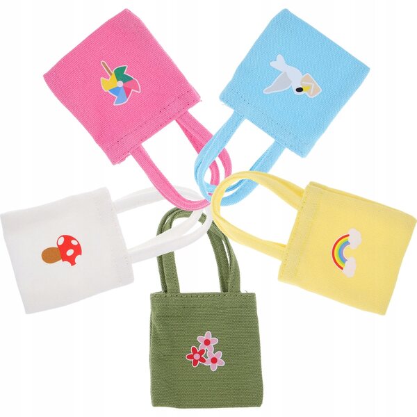 Set mit 5 Mini-Taschen aus farbigem Canvas für Puppen – Modeaccessoires für kreatives Spielen
