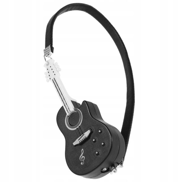 Miniatura chitarra nera in plastica decorativa per casa delle bambole
