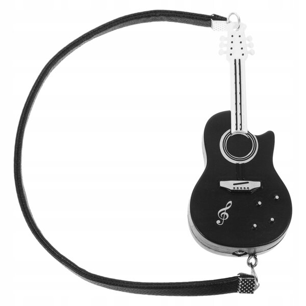 Miniatura chitarra nera in plastica decorativa per casa delle bambole