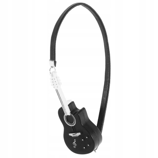 Miniatura chitarra nera in plastica decorativa per casa delle bambole