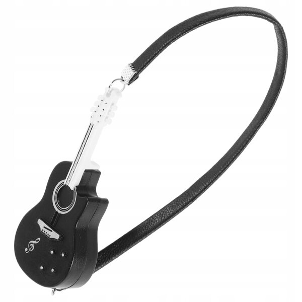 Miniatura chitarra nera in plastica decorativa per casa delle bambole
