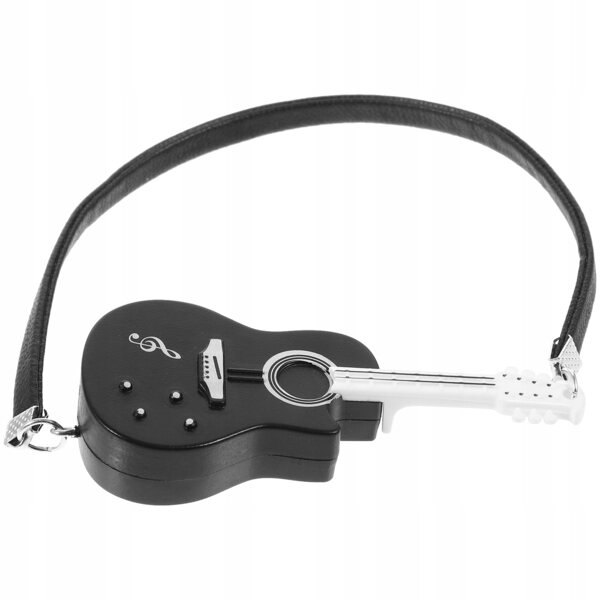 Miniatura chitarra nera in plastica decorativa per casa delle bambole