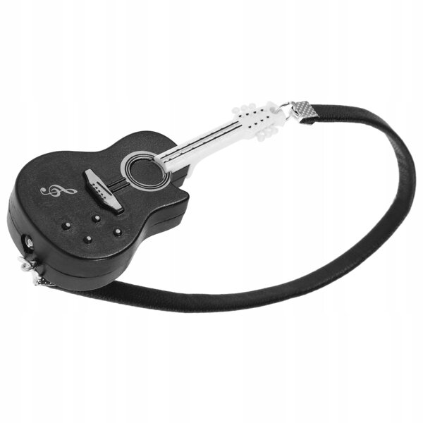 Miniatura chitarra nera in plastica decorativa per casa delle bambole
