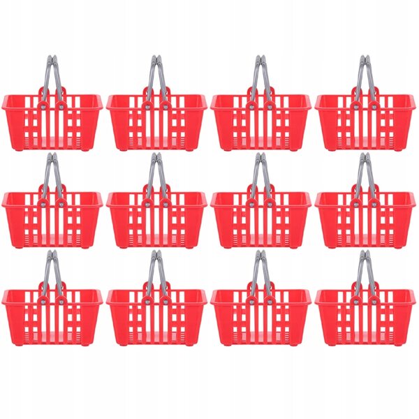 Set mit 12 Mini-Spielkörben für Kinder aus rotem Kunststoff, perfekt für den Spielzeugsupermarkt