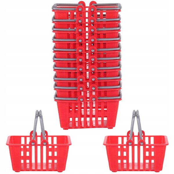 Set mit 12 Mini-Spielkörben für Kinder aus rotem Kunststoff, perfekt für den Spielzeugsupermarkt