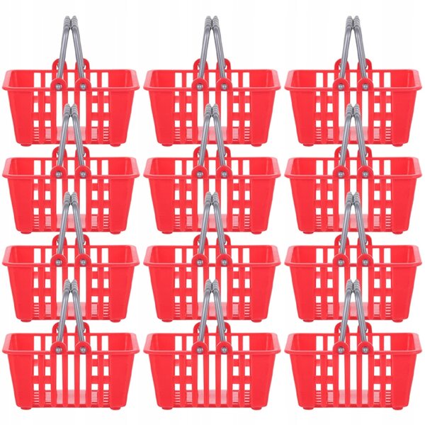 Set mit 12 Mini-Spielkörben für Kinder aus rotem Kunststoff, perfekt für den Spielzeugsupermarkt