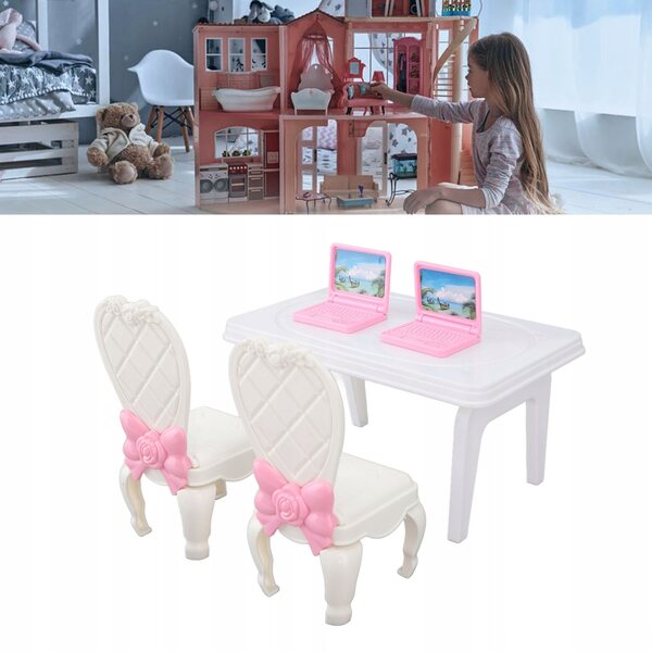 Puppenhaus-Miniaturset mit Schreibtisch, Laptop und Stuhl im Maßstab 1:16