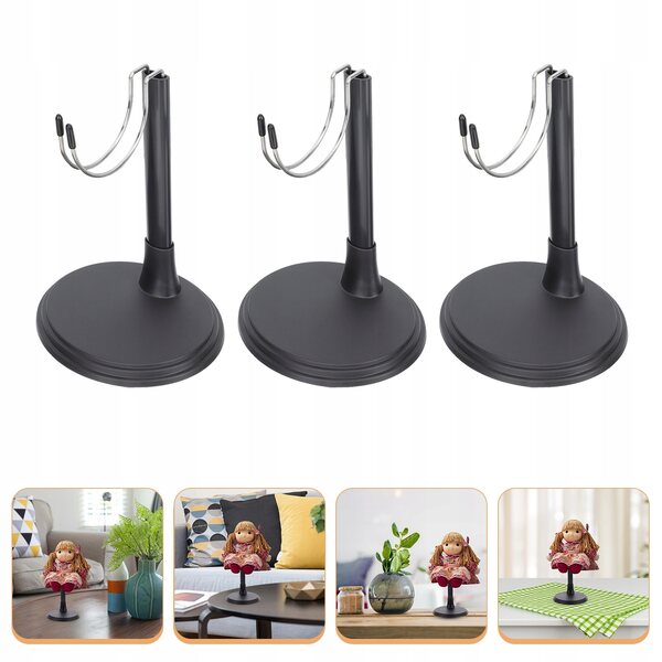 Set 3 Supporti Neri per Bambole 25cm in Acciaio e Plastica Resistenti