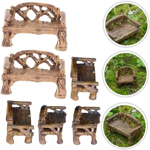 HEMOTON Set 2 Mini Sedie in Resina Marrone per Arredamento Miniatura Casa