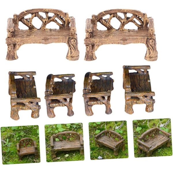 HEMOTON Set 2 Mini Sedie in Resina Marrone per Arredamento Miniatura Casa