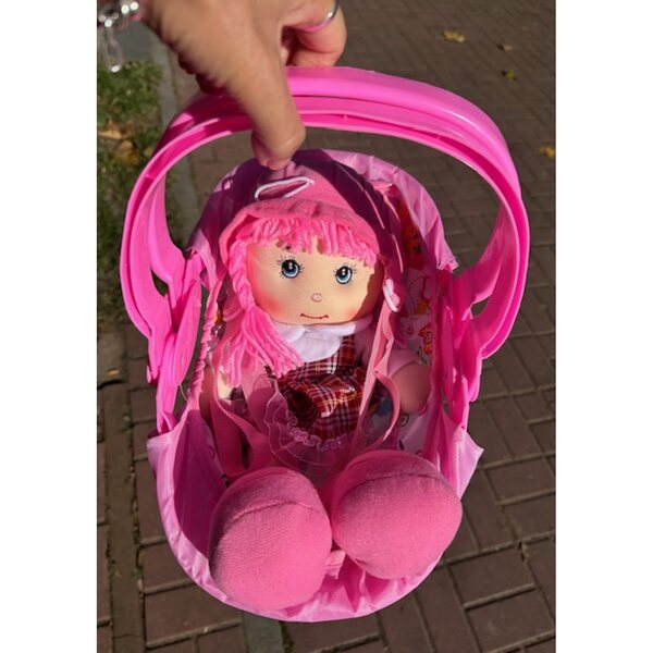 Porta bambole rosa 37 cm in plastica e tessuto per bambini dai 3 anni