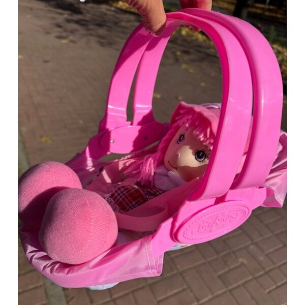 Porta bambole rosa 37 cm in plastica e tessuto per bambini dai 3 anni