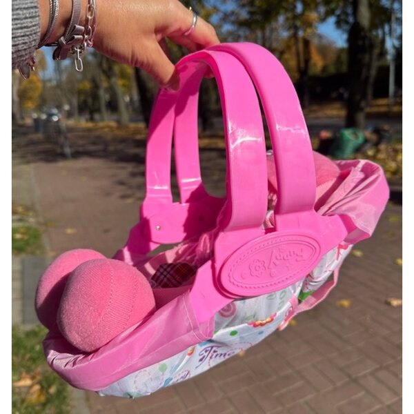 Porta bambole rosa 37 cm in plastica e tessuto per bambini dai 3 anni