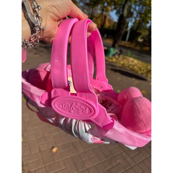 Porta bambole rosa 37 cm in plastica e tessuto per bambini dai 3 anni