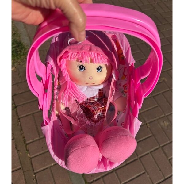 Porta bambole rosa 37 cm in plastica e tessuto per bambini dai 3 anni