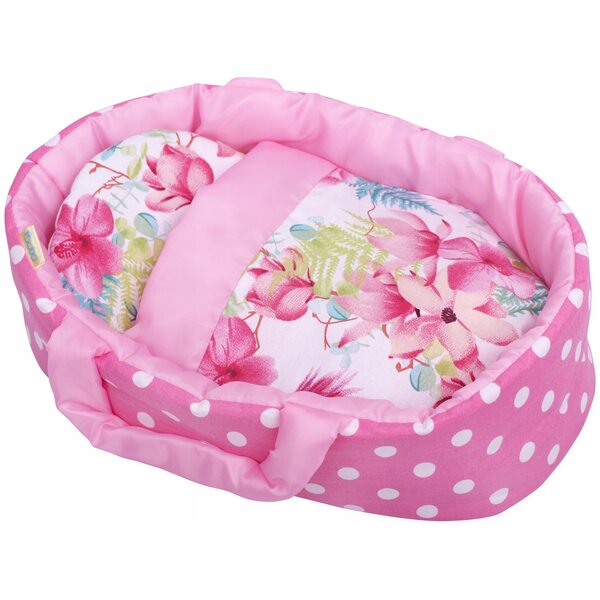 Marsupio per bambole BOBO da 35 cm, fiori rosa, realizzato con materiali sicuri