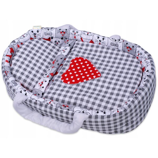 BOBO Puppentrage, grau 45 cm, mit Baumwollbettwäsche und Applikationen