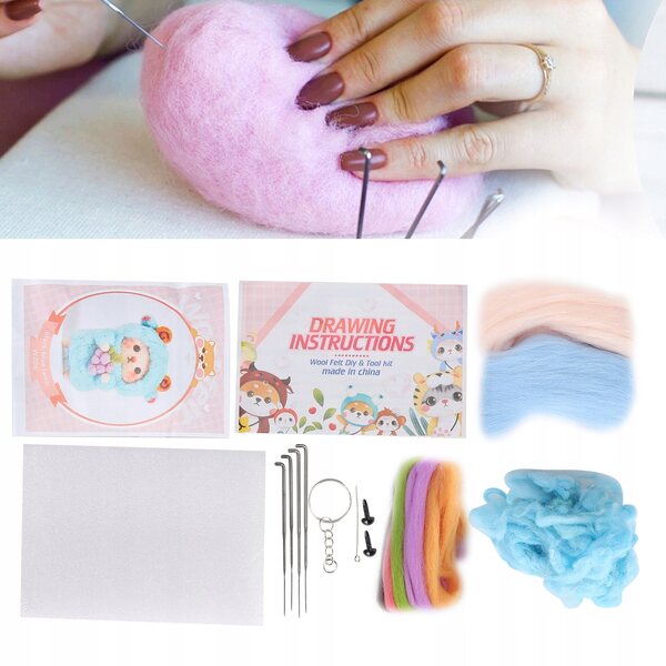 Set per Feltro Lana per Creare Pecorella Plush DIY Principianti Blu