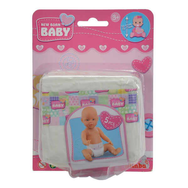 Simba Pampersy Pannolini 5 pezzi per bambola New Born Baby per bambini 3+