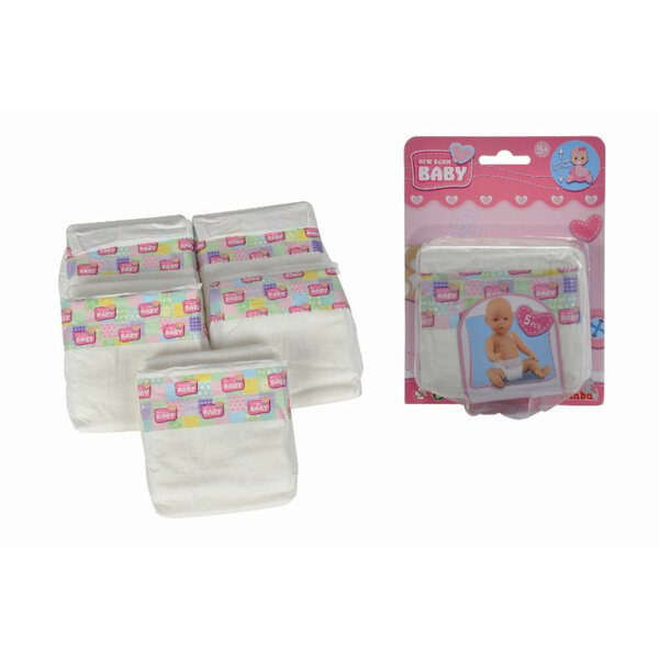 Simba Pampersy Pannolini 5 pezzi per bambola New Born Baby per bambini 3+