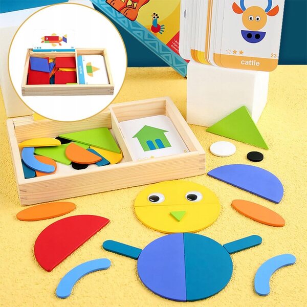 Montessori-Holzpuzzle-Set mit geometrischen Formen für Kinder, 90 Teile